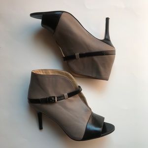 Marc Fisher Leather Peep Toe Booties. Grey with Black Ankle strap.  8M